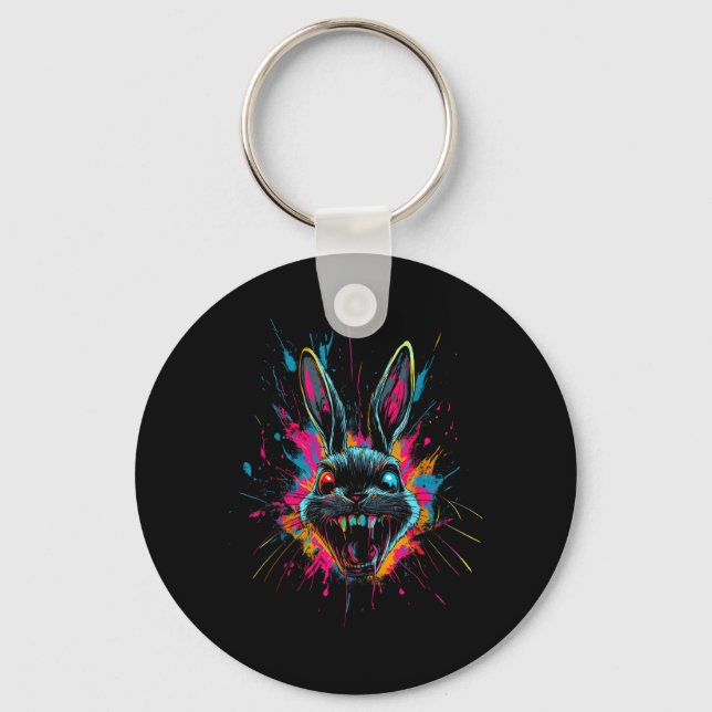 Scary Rabbit Halloween Horror Easter Day Bunny Key Ring (Front)