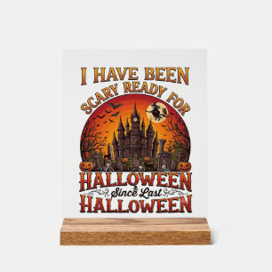 Scary Ready Halloween Haunted Castle Witch Pumpkin Acrylic Sign