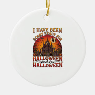 Scary Ready Halloween Haunted Castle Witch Pumpkin Ceramic Tree Decoration