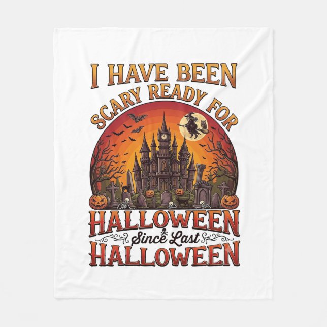 Scary Ready Halloween Haunted Castle Witch Pumpkin Fleece Blanket (Front)