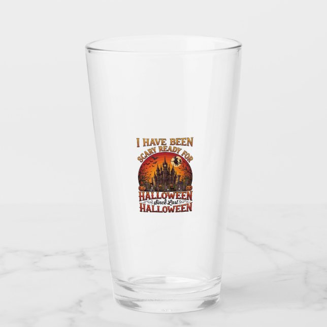 Scary Ready Halloween Haunted Castle Witch Pumpkin Glass (Front)