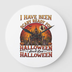 Scary Ready Halloween Haunted Castle Witch Pumpkin Large Clock