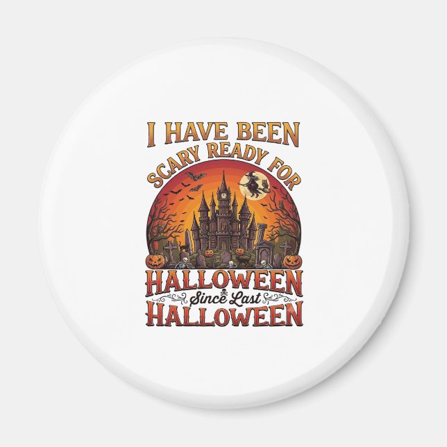 Scary Ready Halloween Haunted Castle Witch Pumpkin Magnet (Front)