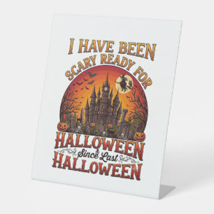 Scary Ready Halloween Haunted Castle Witch Pumpkin Pedestal Sign