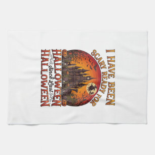 Scary Ready Halloween Haunted Castle Witch Pumpkin Tea Towel