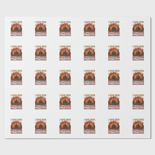 Scary Ready Halloween Haunted Castle Witch Pumpkin Wrapping Paper (Flat)