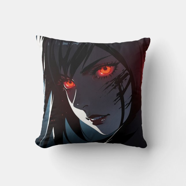 Scary Red Eyes Anime Girl Cushion (Front)