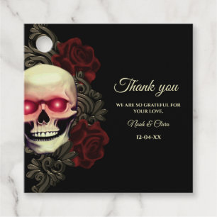 Scary red floral dark moody gothic skull halloween favour tags