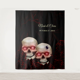 Scary red floral dark moody gothic skull Halloween Tapestry