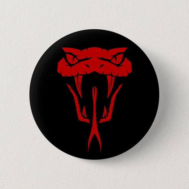 Scary Red Snake Face - Black  6 Cm Round Badge (Front)