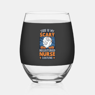 Scary Registered Nurse Costume Ghost Pumpkins Hall Stemless Wine Glass