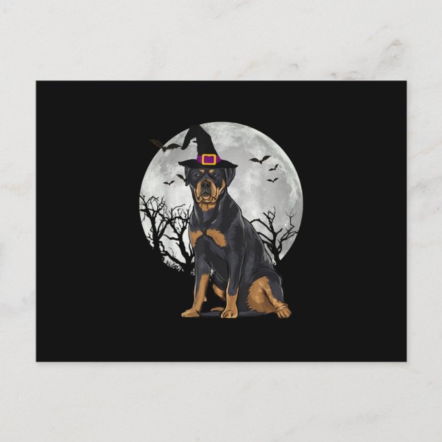 Scary Rottweiler Dog Witch Hat Halloween Announcement Postcard (Front)