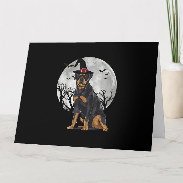 Scary Rottweiler Dog Witch Hat Halloween Card (Front)