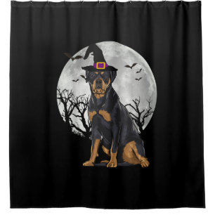 Scary Rottweiler Dog Witch Hat Halloween Shower Curtain