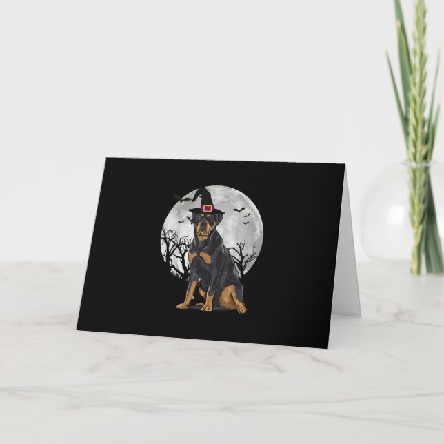 Scary Rottweiler Dog Witch Hat Halloween Thank You Card (Front)