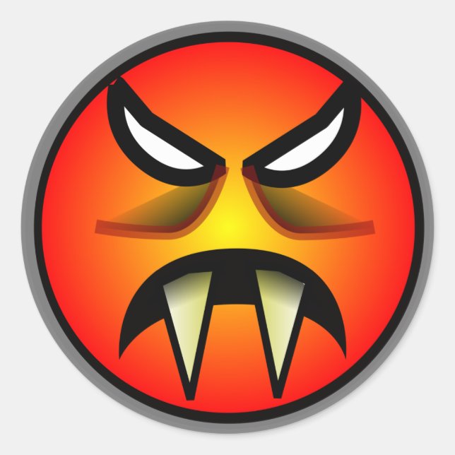 Scary Round & Orange Evil Devil Face with Fangs Classic Round Sticker (Front)