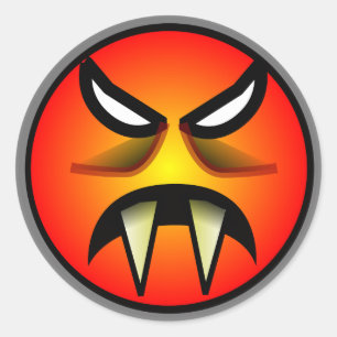 Scary Round & Orange Evil Devil Face with Fangs Classic Round Sticker