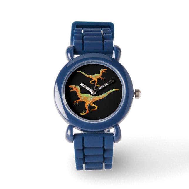 Scary Running Velociraptors Jurassic Dinosaur Art Watch (Front)