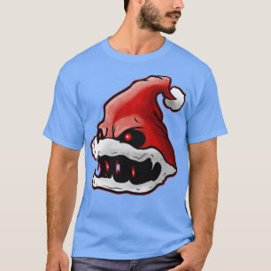 Scary Santa Hat With Fangs Glowing Eyes Christmas T-Shirt