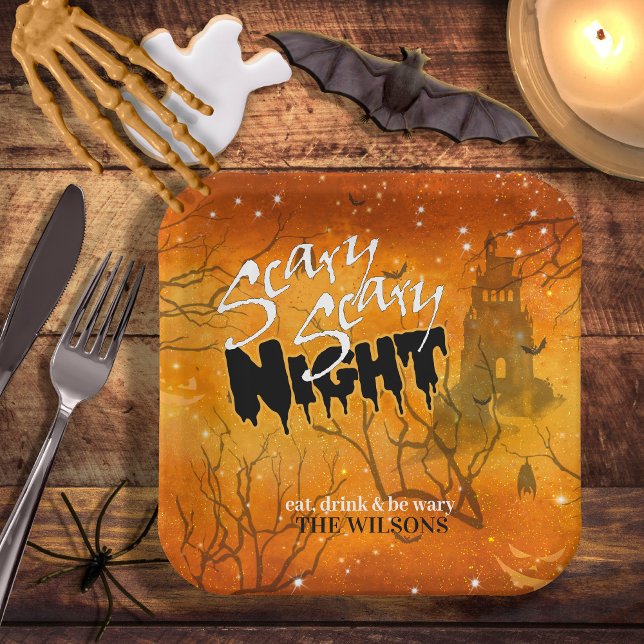 Scary Scary Night Halloween Orange ID946 Paper Plate (Creator Uploaded)