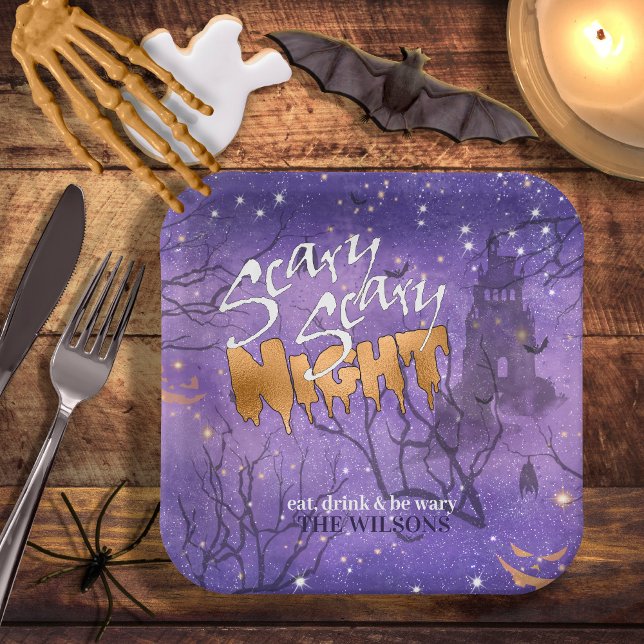 Scary Scary Night Halloween Purple ID946 Paper Plate (Creator Uploaded)