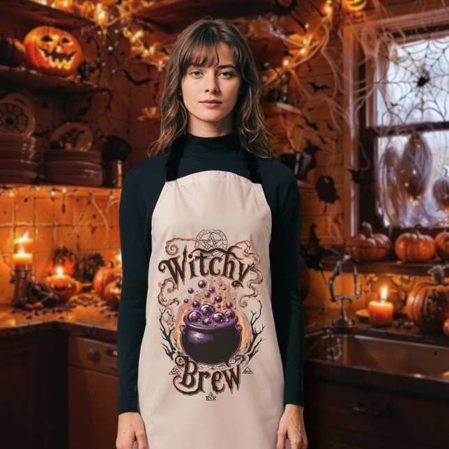 Scary Script Witch Brew Vintage Halloween Look Apron (Creator Uploaded)