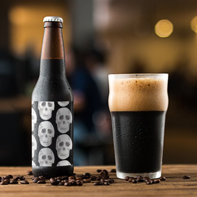 Scary Scull Black & White Pattern|Happy Halloween Beer Bottle Label (Creator Uploaded)