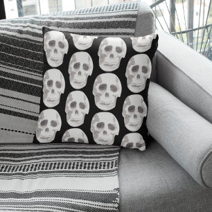 Scary Scull Black & White Pattern Happy Halloween Cushion