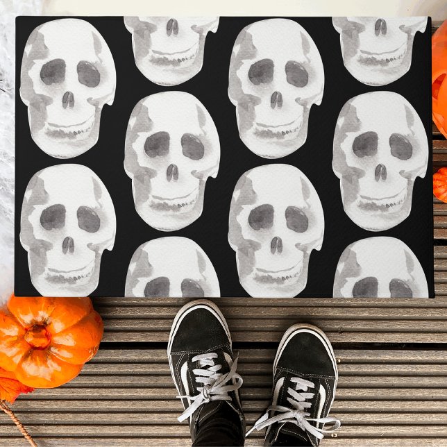 Scary Scull Black & White Pattern|Happy Halloween Doormat (Creator Uploaded)