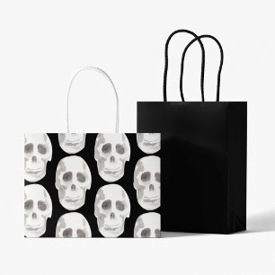 Scary Scull Black & White Pattern Happy Halloween Large Gift Bag