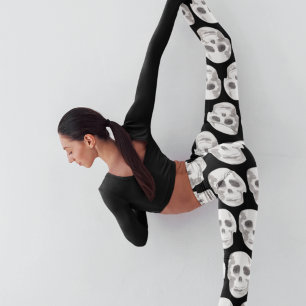 Scary Scull Black & White Pattern|Happy Halloween Leggings