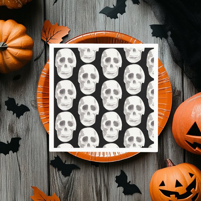 Scary Scull Black & White Pattern|Happy Halloween Napkin (Creator Uploaded)