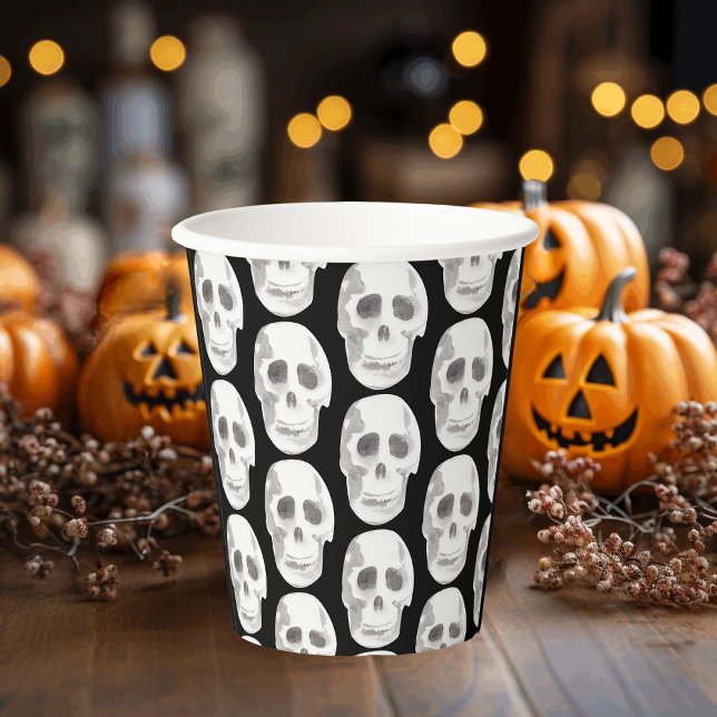 Scary Scull Black & White Pattern|Happy Halloween Paper Cups (Creator Uploaded)