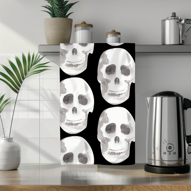 Scary Scull Black & White Pattern|Happy Halloween Tea Towel (Creator Uploaded)