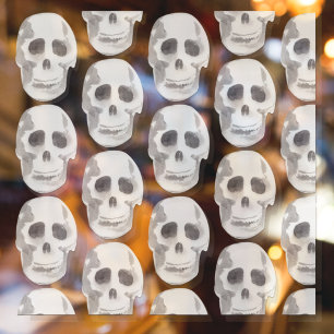 Scary Scull Black & White Pattern Happy Halloween Window Cling