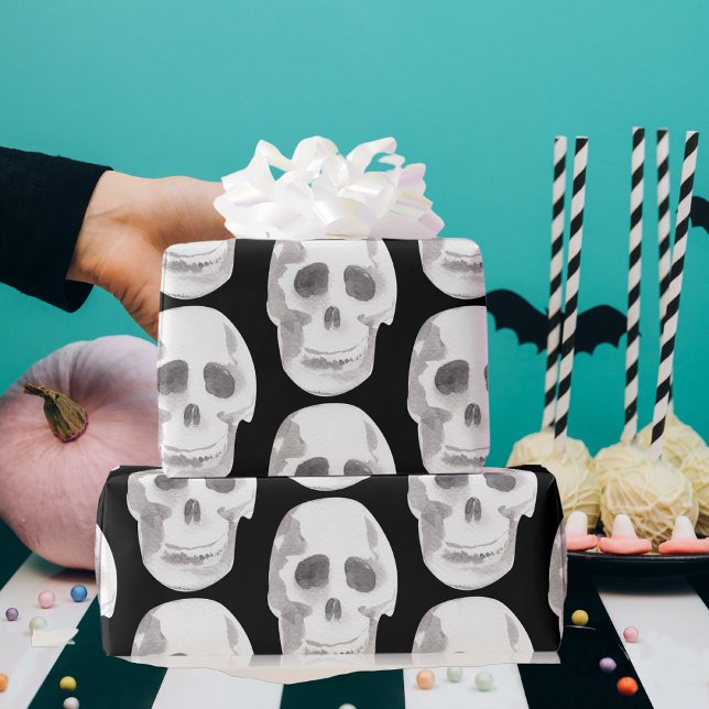 Scary Scull Black & White Pattern|Happy Halloween Wrapping Paper (Creator Uploaded)