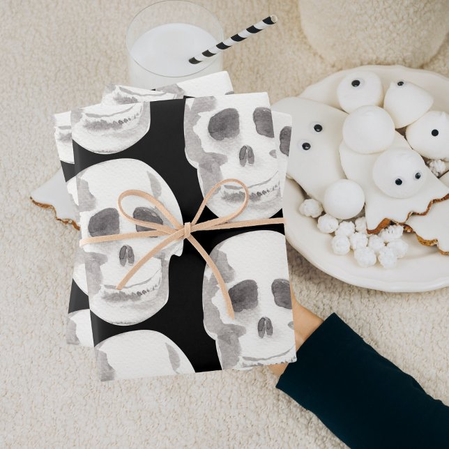 Scary Scull Black & White Pattern|Happy Halloween Wrapping Paper Sheet (Creator Uploaded)