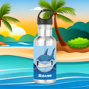Scary shark add name stainless steel water bottle