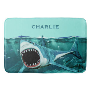 Scary Shark custom name bath mat