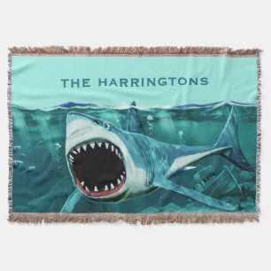 Scary Shark custom name throw blanket