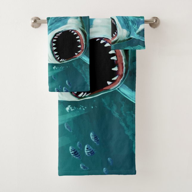 Scary Shark custom name towel set (Insitu)