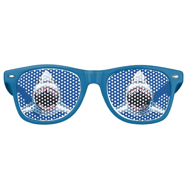 Scary Shark Mascot Cool Blue Party Retro Sunglasses (Front)