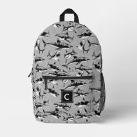 Scary Shark Pattern Black Monogram 