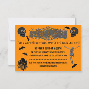 Scary Side Skeletons-3x5Halloween Party Invitation