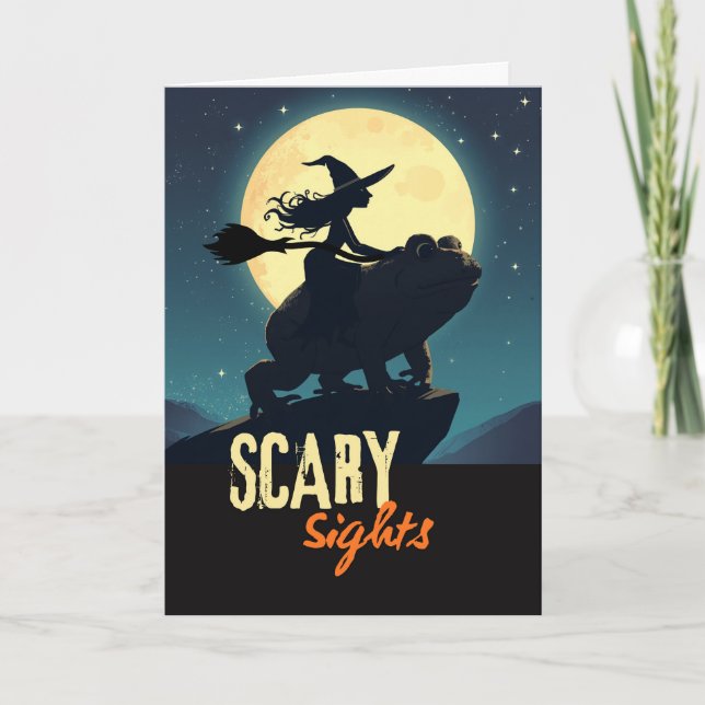 Scary Sights Witch Riding a Toad at Night Card (Front)