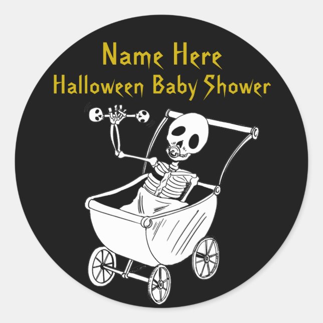Scary Skeleton Baby Shower Round Stickers (Front)