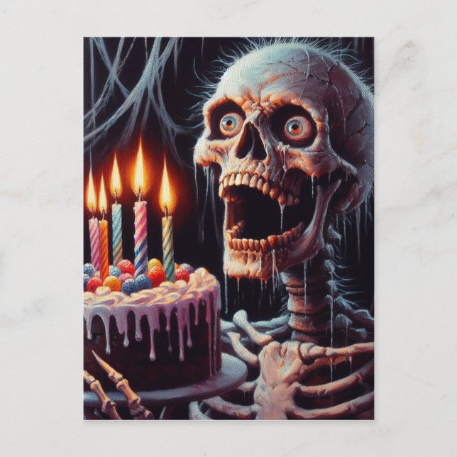 Scary Skeleton Birthday Folded Greeting Card (Front)