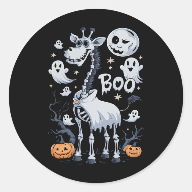 Scary Skeleton Giraffe In Ghosts Halloween  Classic Round Sticker (Front)