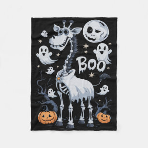 Scary Skeleton Giraffe In Ghosts Halloween  Fleece Blanket