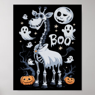 Scary Skeleton Giraffe In Ghosts Halloween Poster